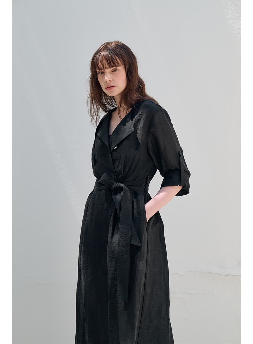 [FREAKS] Hot Summer Linen Blending High-Waisted Trench Dress 9