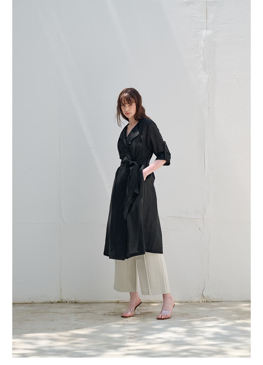 [FREAKS] Hot Summer Linen Blending High-Waisted Trench Dress 7