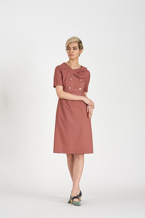 [FREAKS] Asymmetrical Structural Neckline 100% Summer Wool Summer Suit Dress 8
