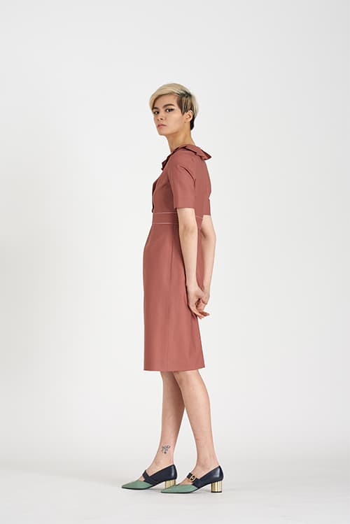[FREAKS] Asymmetrical Structural Neckline 100% Summer Wool Summer Suit Dress 4