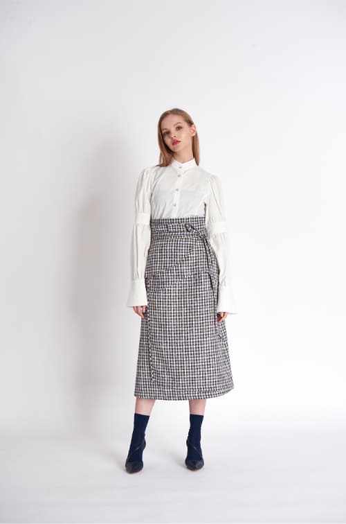[FREAKS] High-Waisted, Cut-Edge Structured Maxi Wrap Skirt 5
