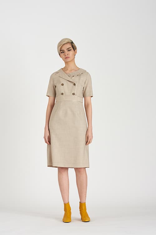 [FREAKS] Asymmetrical Structural Neckline 100% Summer Wool Summer Suit Dress 4