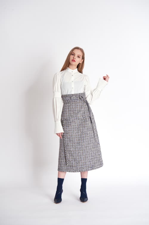 [FREAKS] High-Waisted, Cut-Edge Structured Maxi Wrap Skirt 3