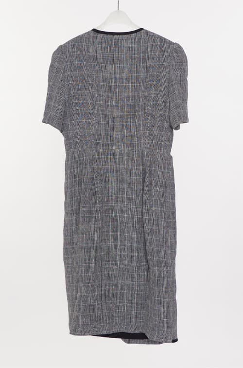 [FREAKS] Glen Check Linen Asymmetrical Wrap Dress 8