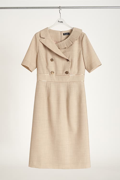[FREAKS] Asymmetrical Structural Neckline 100% Summer Wool Summer Suit Dress 7