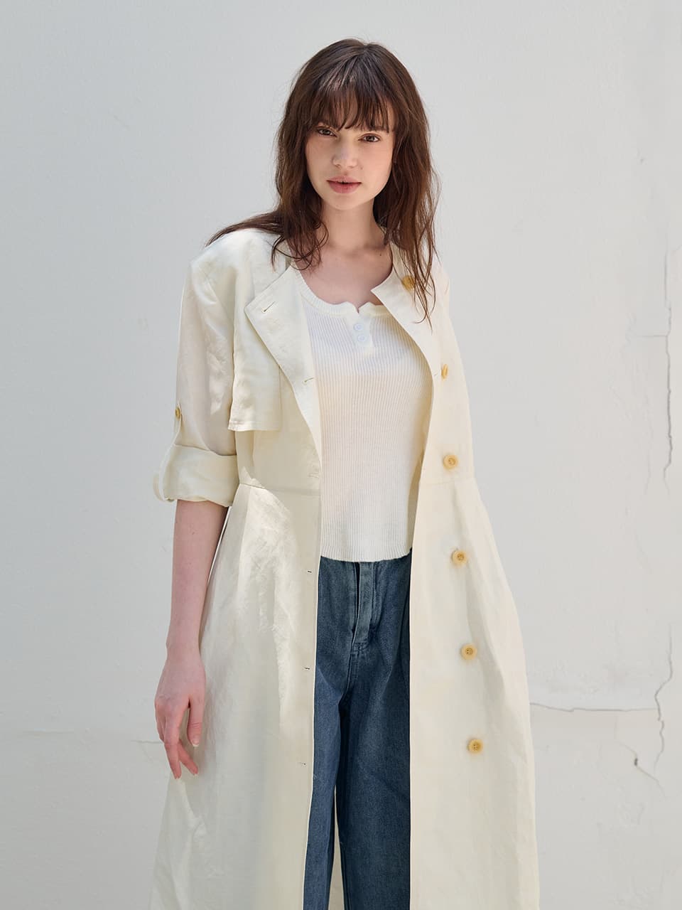 [FREAKS] Hot Summer Linen Blending High-Waisted Trench Dress 3