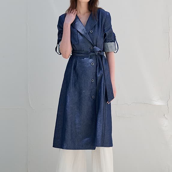 [FREAKS] Hot Summer Linen Blending Recycled Denim High-Waisted Trench Dress 1