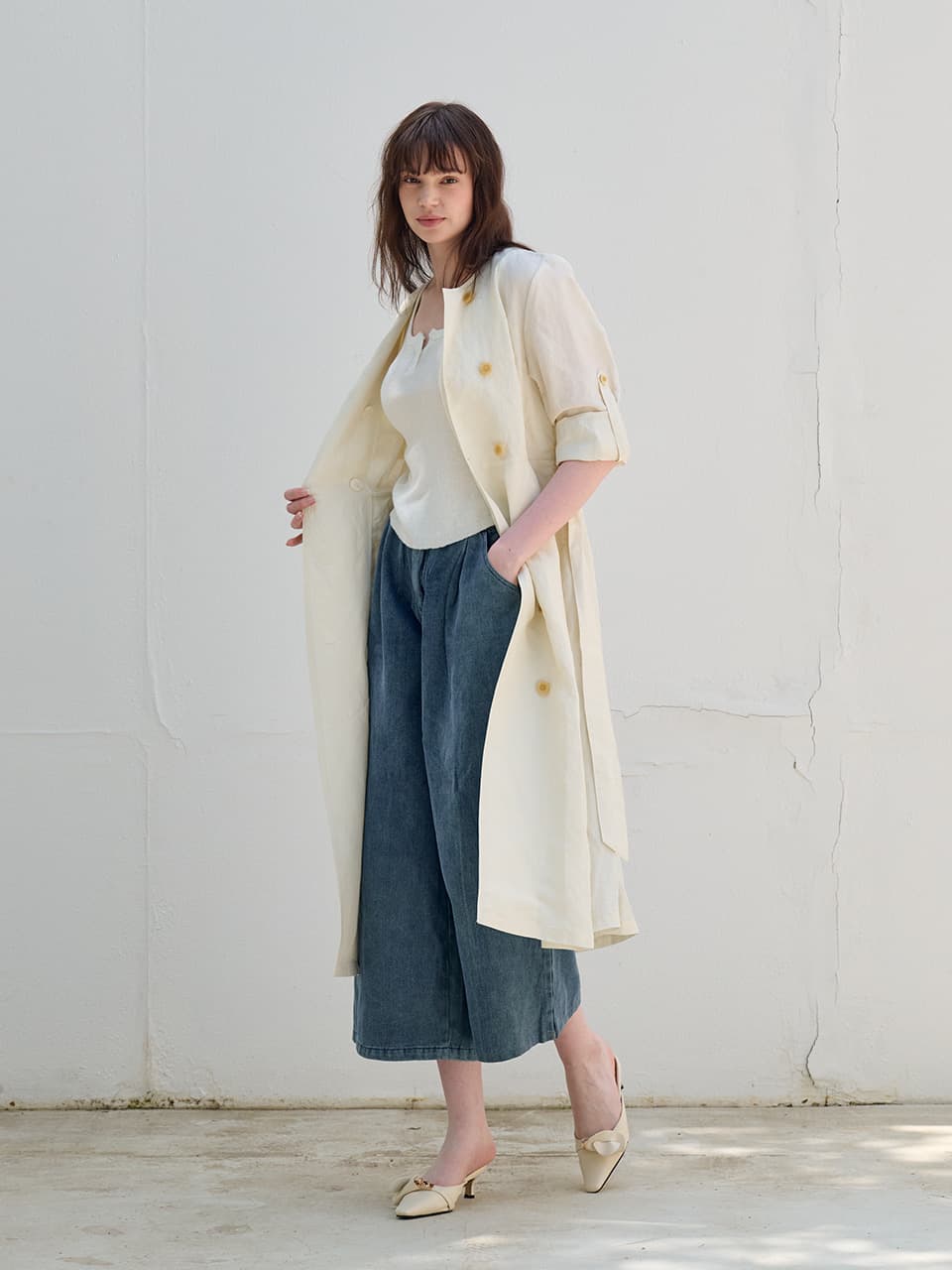 [FREAKS] Hot Summer Linen Blending High-Waisted Trench Dress 2