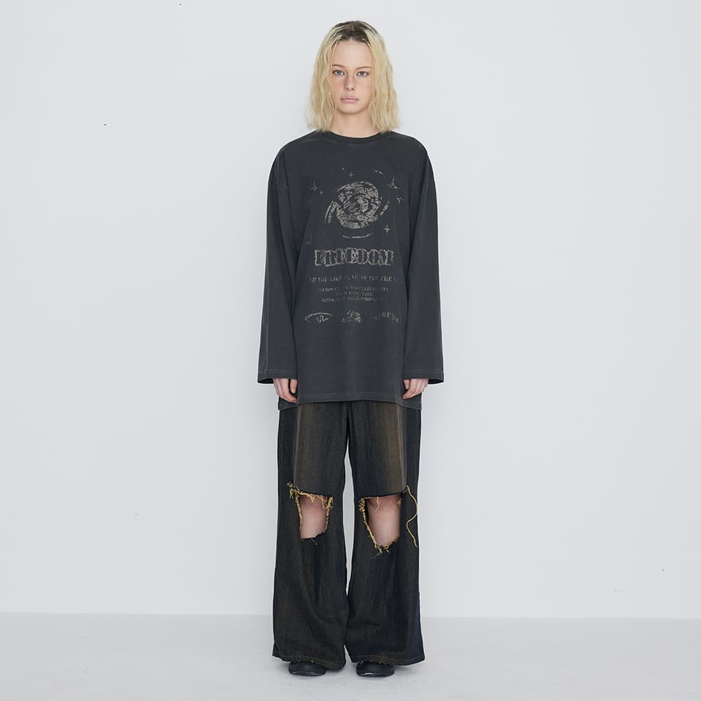 [SSERPE] DESTROYED KNEE WIDE DENIM PANTS 9