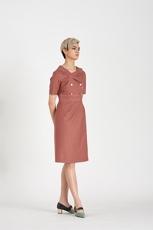 [FREAKS] Asymmetrical Structural Neckline 100% Summer Wool Summer Suit Dress 7