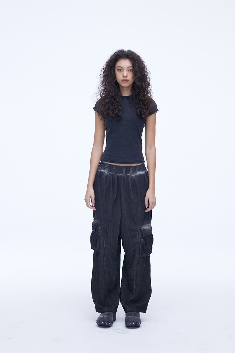 [SSERPE] DYEING CORDUROY CARGO   BANDING PANTS DIRTY BLACK 5