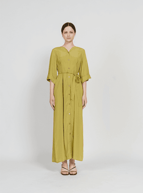 [FREAKS] Cupro Maxi Robe Highwaist Shirt-Dress 2