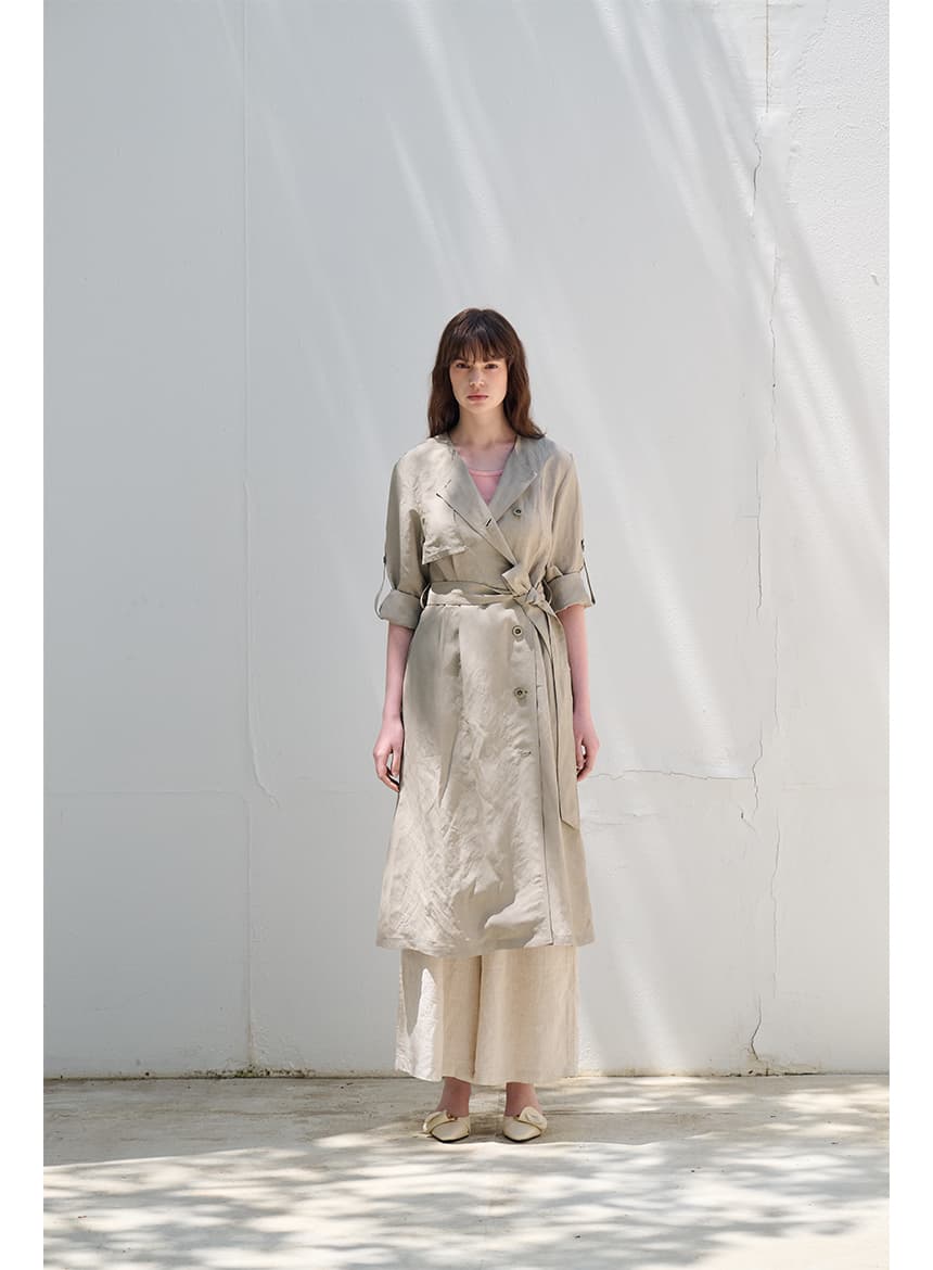 [FREAKS] Hot Summer Linen Blending High-Waisted Trench Dress 9