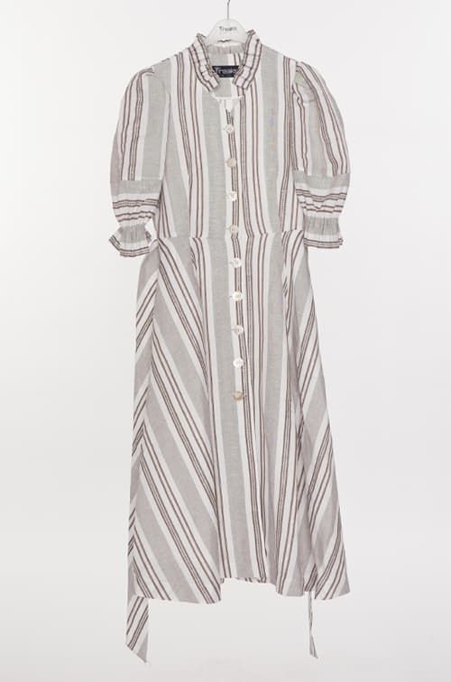 [FREAKS] Romantic Frill Neckline, Bell-Sleeved Shirt Dress 10