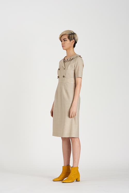 [FREAKS] Asymmetrical Structural Neckline 100% Summer Wool Summer Suit Dress 2
