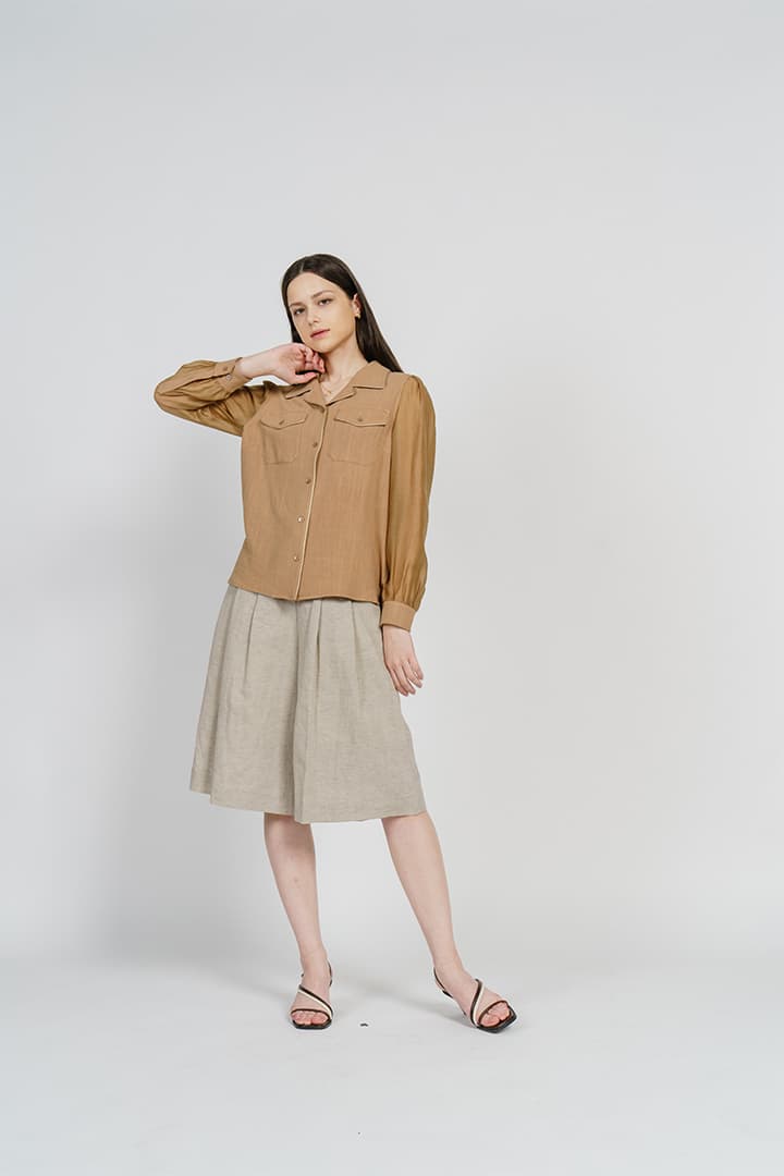[FREAKS] Linen Piping Summer Blouse 6