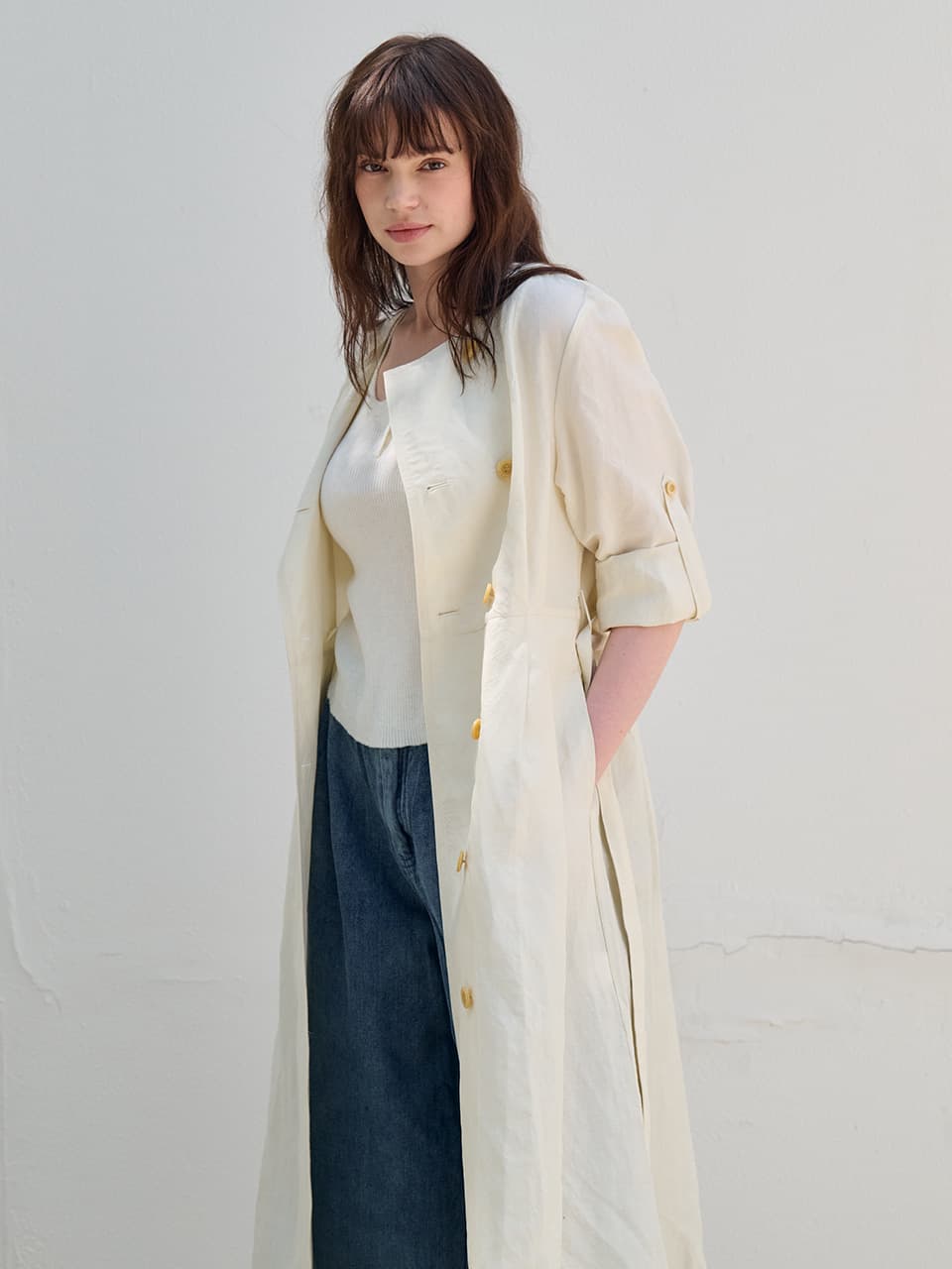 [FREAKS] Hot Summer Linen Blending High-Waisted Trench Dress 5