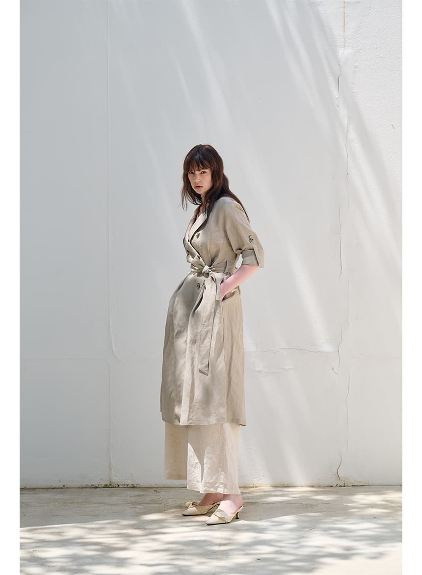 [FREAKS] Hot Summer Linen Blending High-Waisted Trench Dress 2