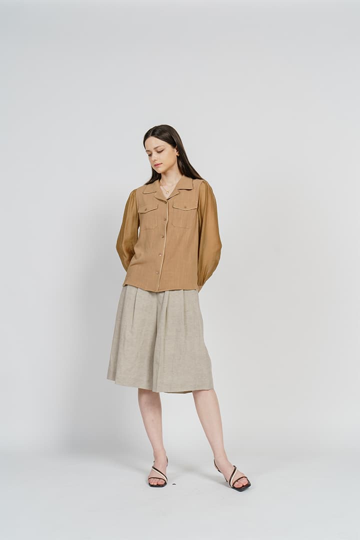 [FREAKS] Linen Piping Summer Blouse 7