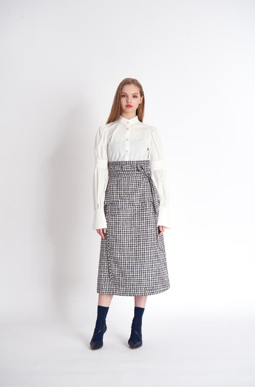 [FREAKS] High-Waisted, Cut-Edge Structured Maxi Wrap Skirt 2