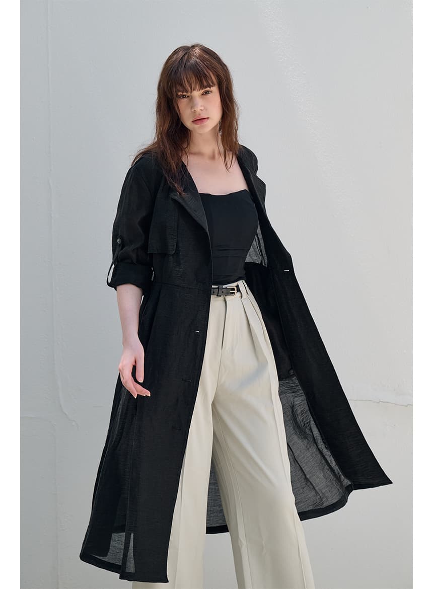 [FREAKS] Hot Summer Linen Blending High-Waisted Trench Dress 3
