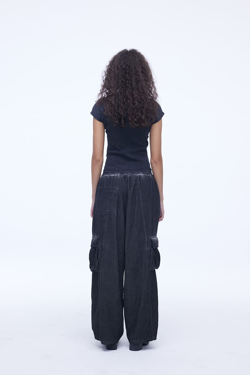[SSERPE] DYEING CORDUROY CARGO   BANDING PANTS DIRTY BLACK 7