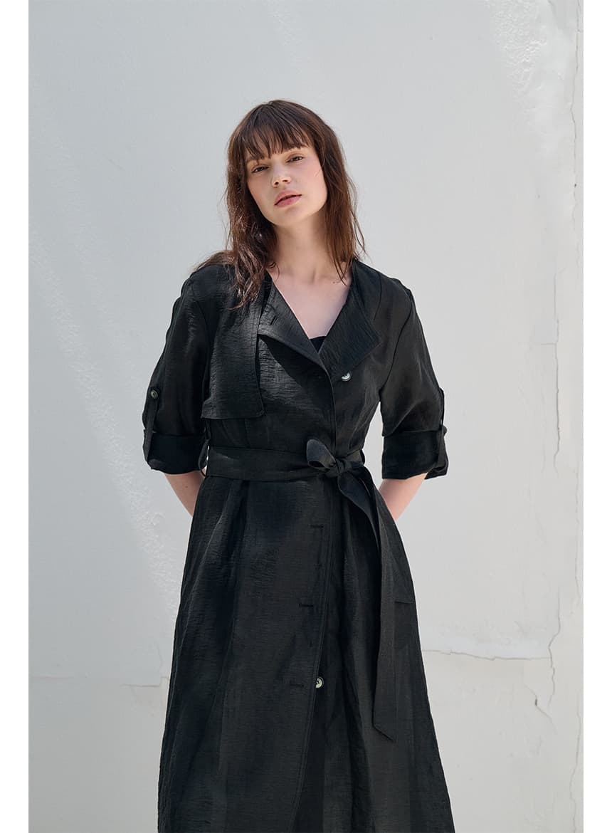 [FREAKS] Hot Summer Linen Blending High-Waisted Trench Dress 8