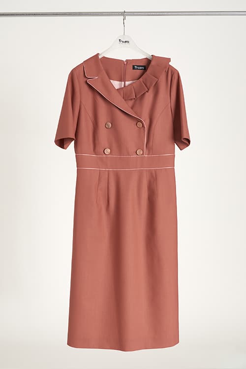 [FREAKS] Asymmetrical Structural Neckline 100% Summer Wool Summer Suit Dress 9