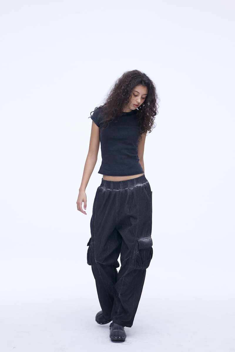 [SSERPE] DYEING CORDUROY CARGO   BANDING PANTS DIRTY BLACK 8