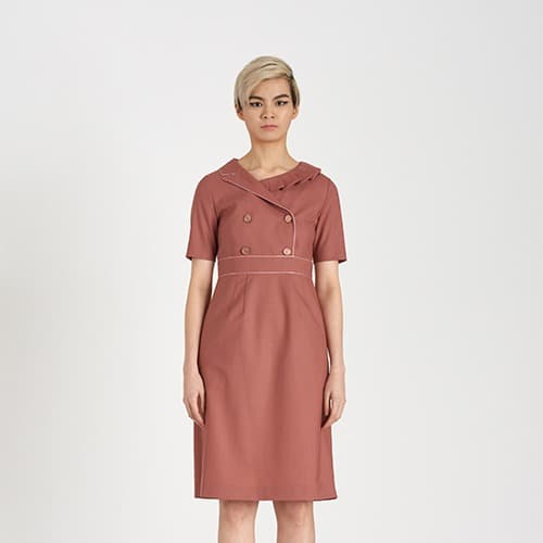 [FREAKS] Asymmetrical Structural Neckline 100% Summer Wool Summer Suit Dress 1