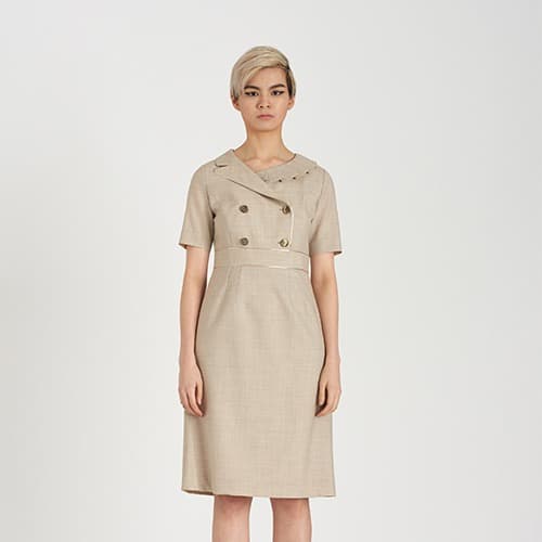 [FREAKS] Asymmetrical Structural Neckline 100% Summer Wool Summer Suit Dress 1
