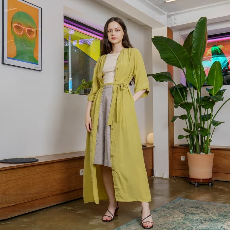 [FREAKS] Cupro Maxi Robe Highwaist Shirt-Dress 1